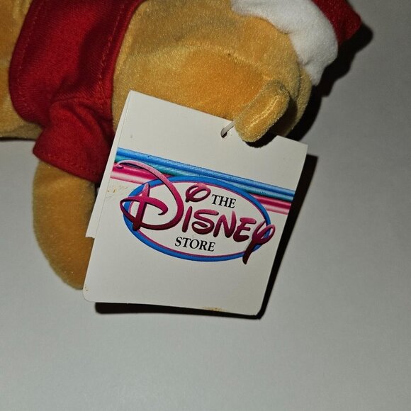 VTG Winnie the Pooh Bean Bag Plush Red Santa Hat Christmas 8" Disney Store w/TAG - Picture 8 of 9